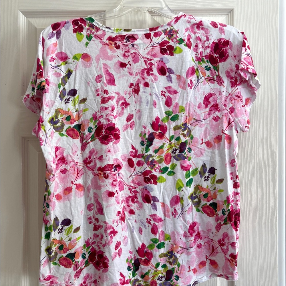 Westport XL Floral Blouse Pink Watercolor Print Short Sleeve Flowy - Picture 3 of 6